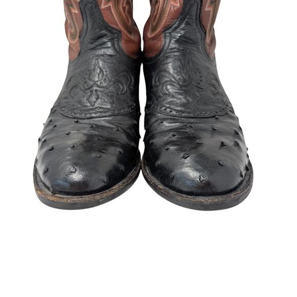 Tony‎ Lama Cowboy Boots Full Quill Ostrich Black Brown TX5007 9 EE Western USA - Picture 4 of 10